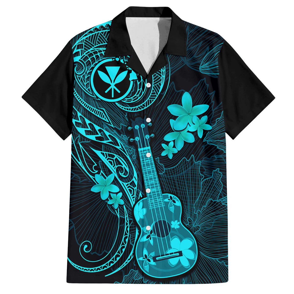 Hawaii Family Matching Long Sleeve Bodycon Dress and Hawaiian Shirt Ukulele Mix Polynesian Plumeria Turquoise Version LT14 Dad's Shirt - Short Sleeve Turquoise - Polynesian Pride
