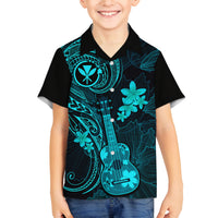 Hawaii Family Matching Long Sleeve Bodycon Dress and Hawaiian Shirt Ukulele Mix Polynesian Plumeria Turquoise Version LT14 Son's Shirt Turquoise - Polynesian Pride