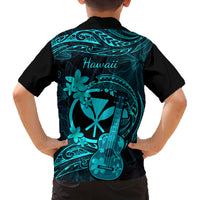 Hawaii Family Matching Mermaid Dress and Hawaiian Shirt Ukulele Mix Polynesian Plumeria Turquoise Version LT14 - Polynesian Pride