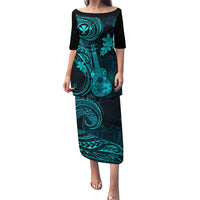 Hawaii Family Matching Puletasi Dress and Hawaiian Shirt Ukulele Mix Polynesian Plumeria Turquoise Version LT14 Mom's Dress Turquoise - Polynesian Pride