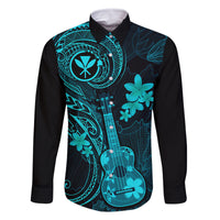 Hawaii Family Matching Short Sleeve Bodycon Dress and Hawaiian Shirt Ukulele Mix Polynesian Plumeria Turquoise Version LT14 Dad's Shirt - Long Sleeve Turquoise - Polynesian Pride