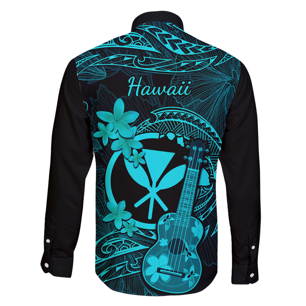 Hawaii Family Matching Short Sleeve Bodycon Dress and Hawaiian Shirt Ukulele Mix Polynesian Plumeria Turquoise Version LT14 - Polynesian Pride