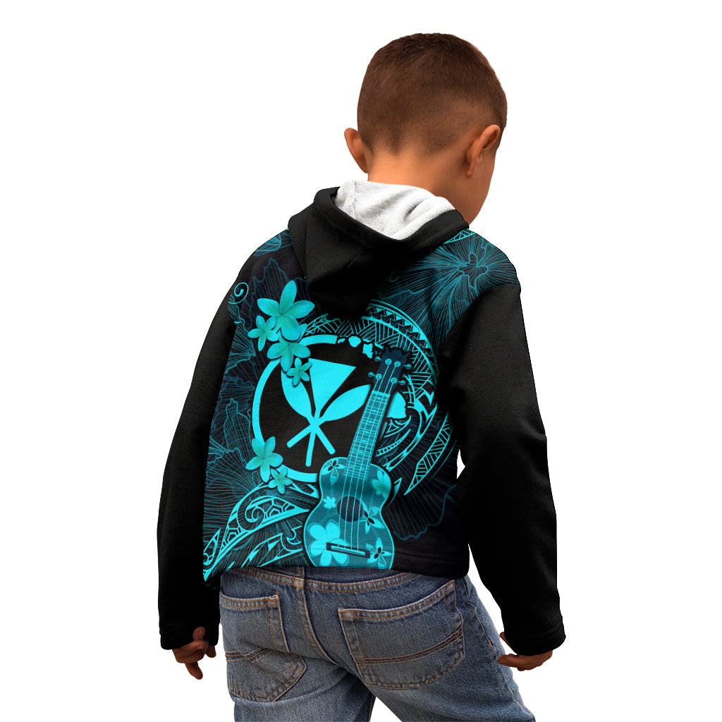 Hawaii Kid Hoodie Ukulele Mix Polynesian Plumeria Turquoise Version LT14 - Polynesian Pride