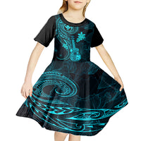 hawaii-kid-short-sleeve-dress-ukulele-mix-polynesian-plumeria-turquoise-version