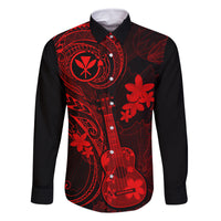 Hawaii Family Matching Short Sleeve Bodycon Dress and Hawaiian Shirt Ukulele Mix Polynesian Plumeria Red Version LT14 Dad's Shirt - Long Sleeve Red - Polynesian Pride