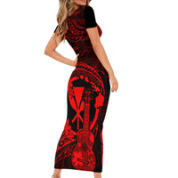 Hawaii Family Matching Short Sleeve Bodycon Dress and Hawaiian Shirt Ukulele Mix Polynesian Plumeria Red Version LT14 - Polynesian Pride
