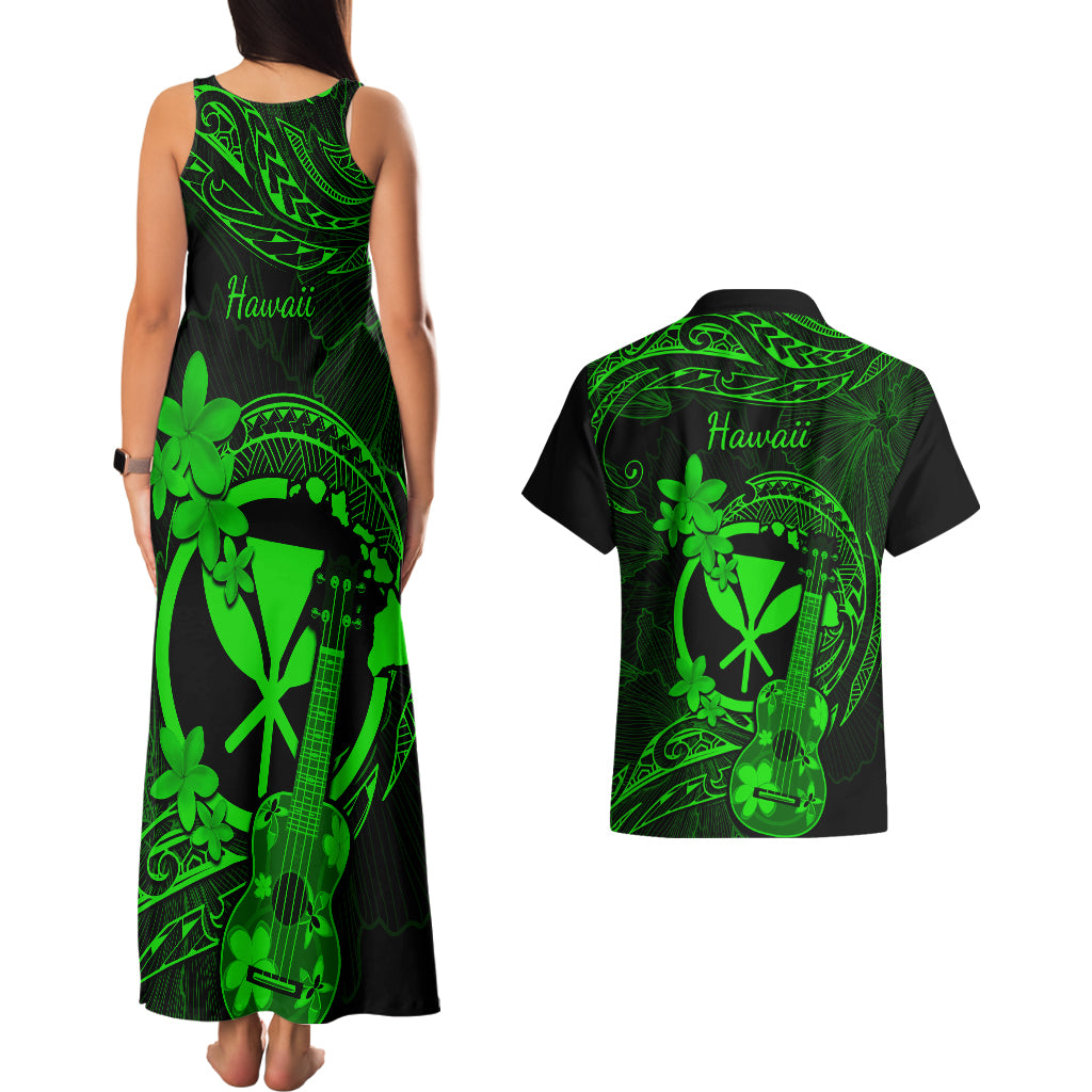 hawaii-couples-matching-tank-maxi-dress-and-hawaiian-shirt-ukulele-mix-polynesian-plumeria-green-version