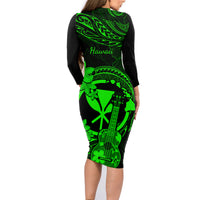 Hawaii Family Matching Long Sleeve Bodycon Dress and Hawaiian Shirt Ukulele Mix Polynesian Plumeria Green Version LT14 - Polynesian Pride