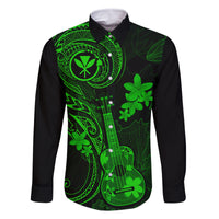 Hawaii Family Matching Mermaid Dress and Hawaiian Shirt Ukulele Mix Polynesian Plumeria Green Version LT14 Dad's Shirt - Long Sleeve Green - Polynesian Pride