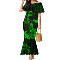 Hawaii Family Matching Mermaid Dress and Hawaiian Shirt Ukulele Mix Polynesian Plumeria Green Version LT14 Mom's Dress Green - Polynesian Pride