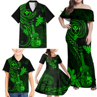 hawaii-family-matching-off-shoulder-maxi-dress-and-hawaiian-shirt-ukulele-mix-polynesian-plumeria-green-version