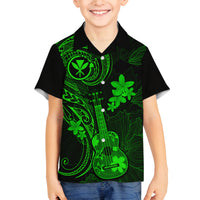 Hawaii Family Matching Short Sleeve Bodycon Dress and Hawaiian Shirt Ukulele Mix Polynesian Plumeria Green Version LT14 Son's Shirt Green - Polynesian Pride