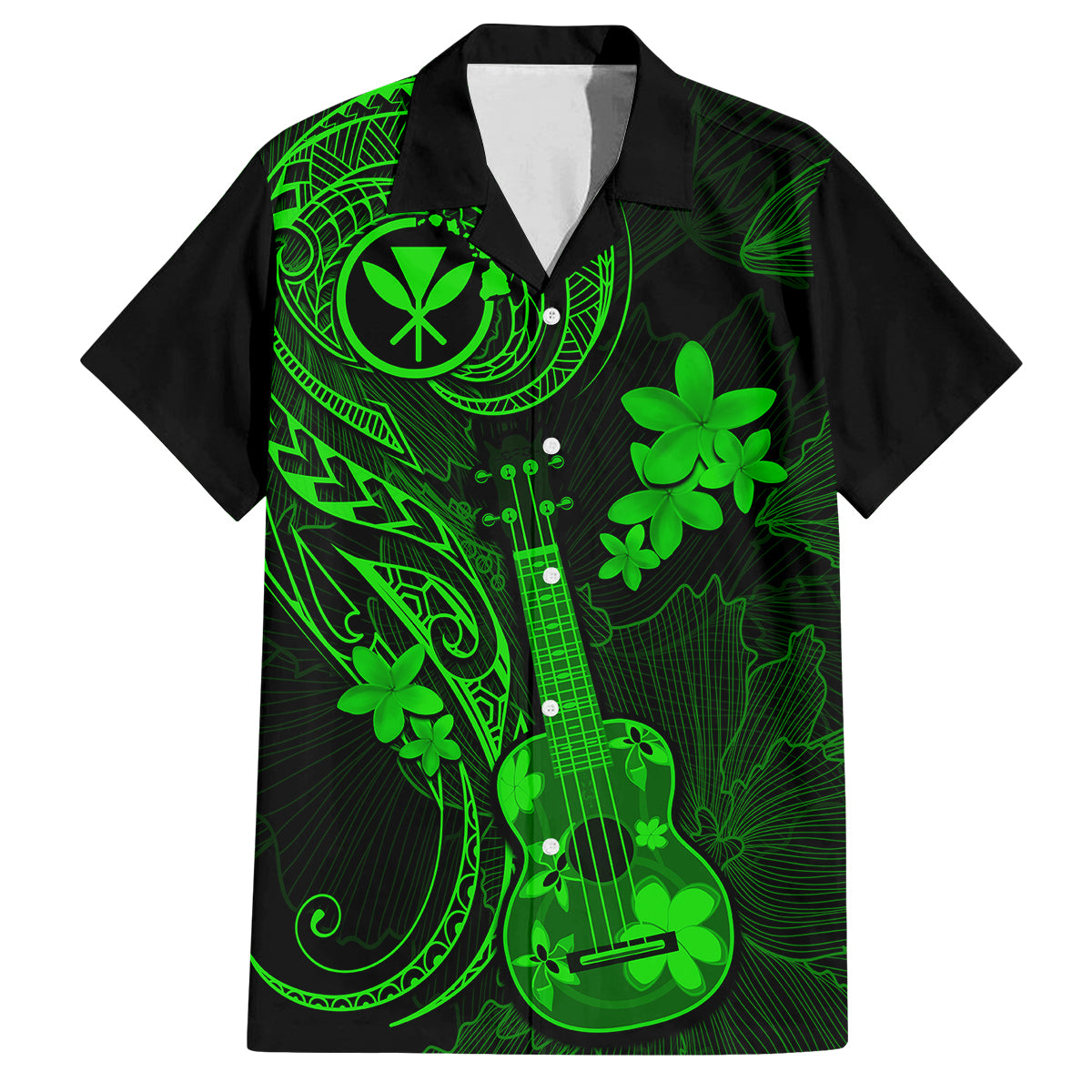 Hawaii Family Matching Tank Maxi Dress and Hawaiian Shirt Ukulele Mix Polynesian Plumeria Green Version LT14 Dad's Shirt - Short Sleeve Green - Polynesian Pride