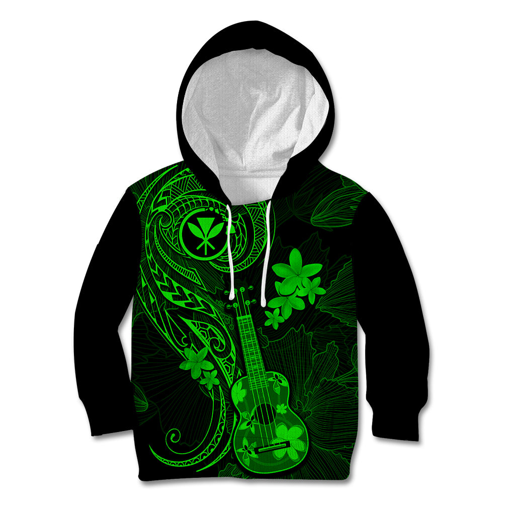 Hawaii Kid Hoodie Ukulele Mix Polynesian Plumeria Green Version LT14 Green - Polynesian Pride