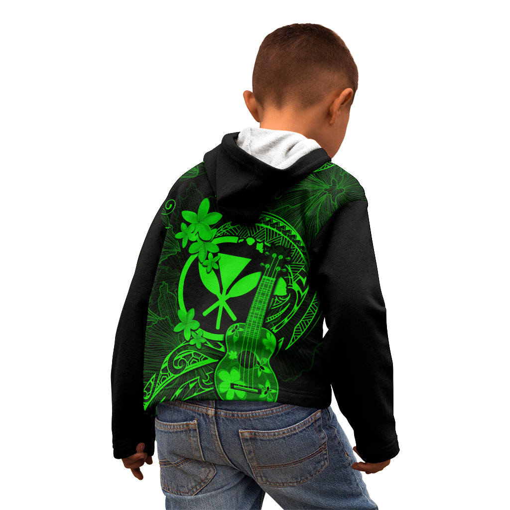 Hawaii Kid Hoodie Ukulele Mix Polynesian Plumeria Green Version LT14 - Polynesian Pride