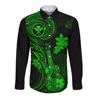 hawaii-long-sleeve-button-shirt-ukulele-mix-polynesian-plumeria-green-version