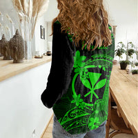 hawaii-women-casual-shirt-ukulele-mix-polynesian-plumeria-green-version