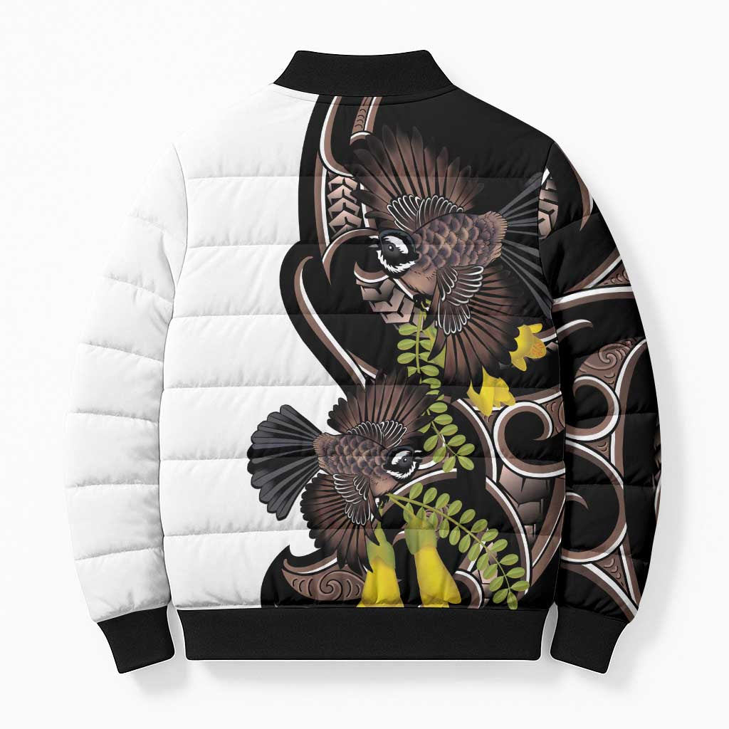 New Zealand Valentines Day Bomber Puffer Jacket Piwakawaka Lovers Maori Koru Tattoo - Polynesian Pride