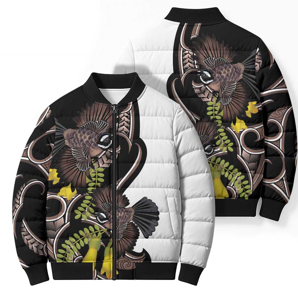 New Zealand Valentines Day Bomber Puffer Jacket Piwakawaka Lovers Maori Koru Tattoo - Polynesian Pride