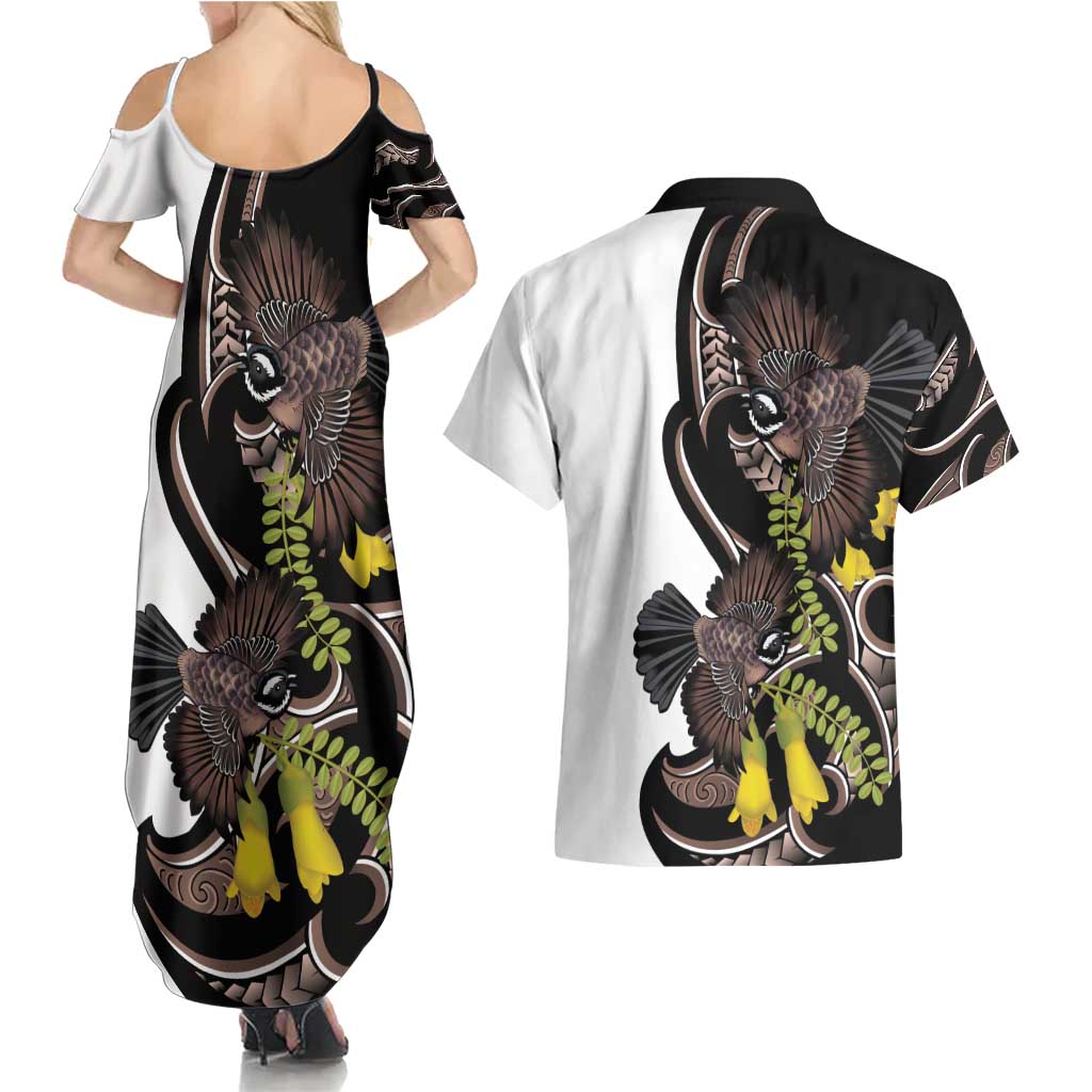 New Zealand Valentines Day Couples Matching Summer Maxi Dress and Hawaiian Shirt Piwakawaka Lovers Maori Koru Tattoo - Polynesian Pride