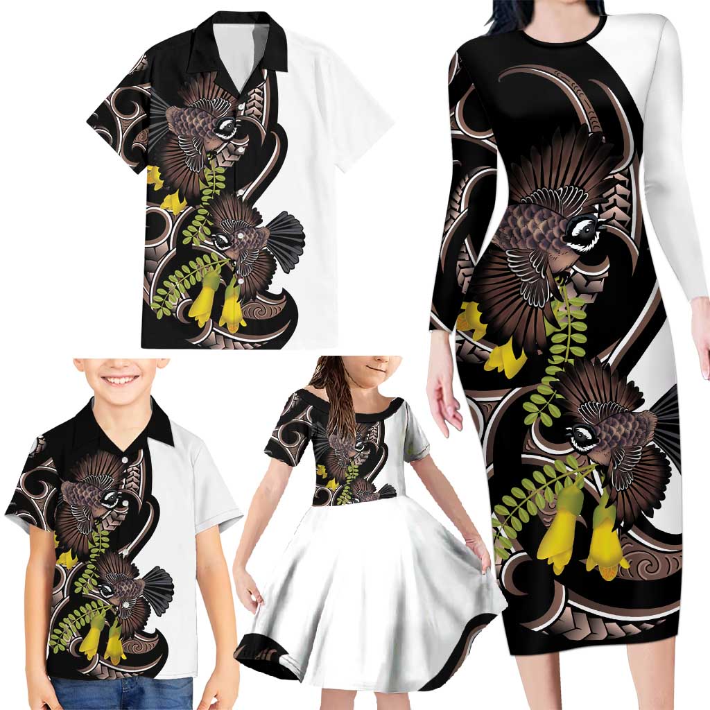 New Zealand Valentines Day Family Matching Long Sleeve Bodycon Dress and Hawaiian Shirt Piwakawaka Lovers Maori Koru Tattoo LT14 - Polynesian Pride