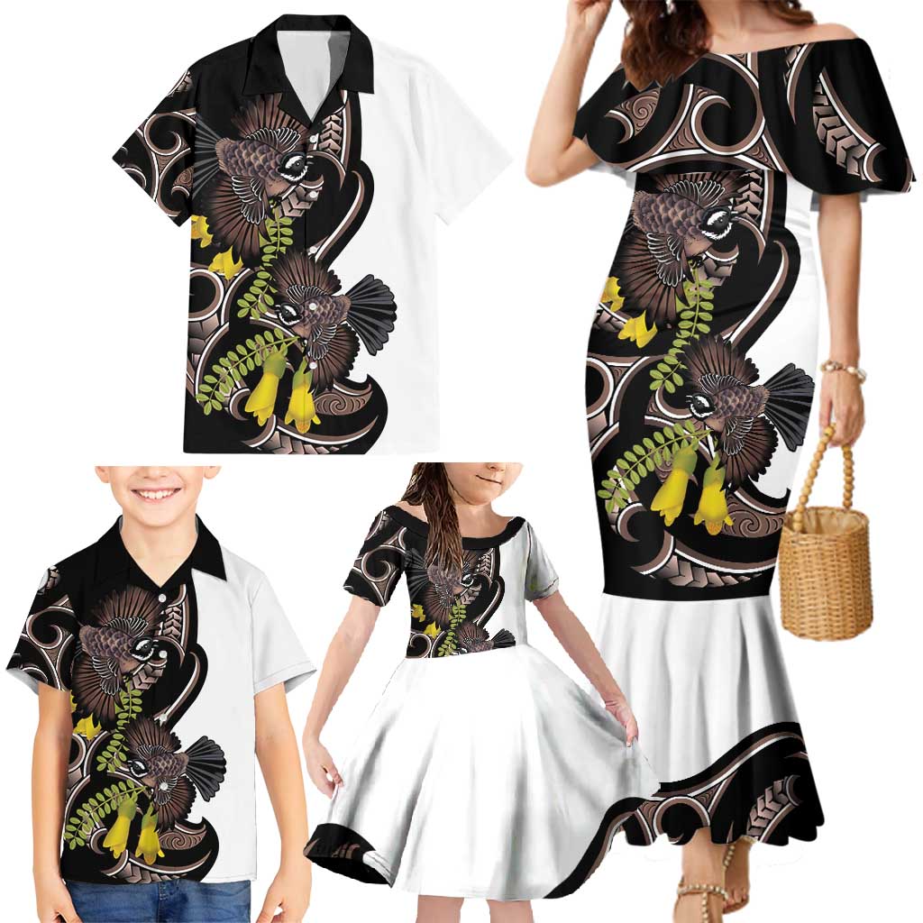 New Zealand Valentines Day Family Matching Mermaid Dress and Hawaiian Shirt Piwakawaka Lovers Maori Koru Tattoo LT14 - Polynesian Pride