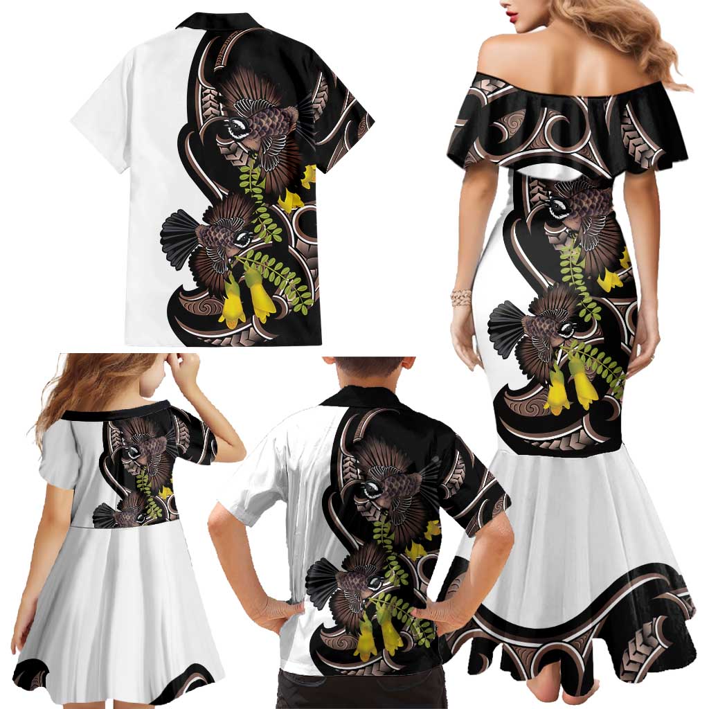 New Zealand Valentines Day Family Matching Mermaid Dress and Hawaiian Shirt Piwakawaka Lovers Maori Koru Tattoo LT14 - Polynesian Pride