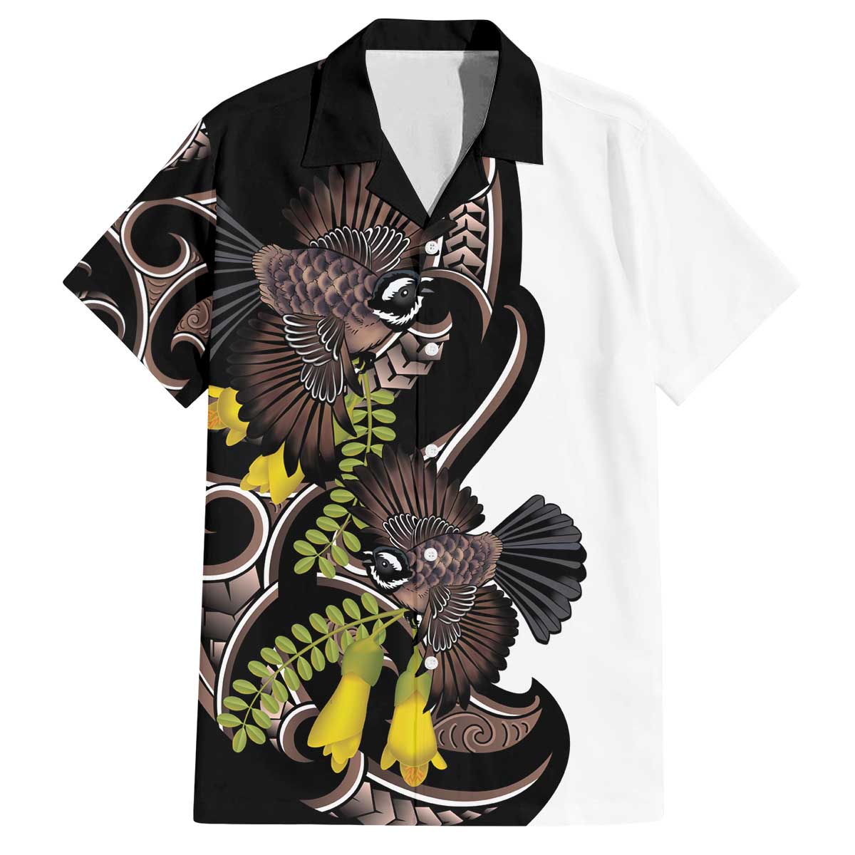 New Zealand Valentines Day Family Matching Off The Shoulder Long Sleeve Dress and Hawaiian Shirt Piwakawaka Lovers Maori Koru Tattoo LT14 Dad's Shirt - Short Sleeve Black - Polynesian Pride
