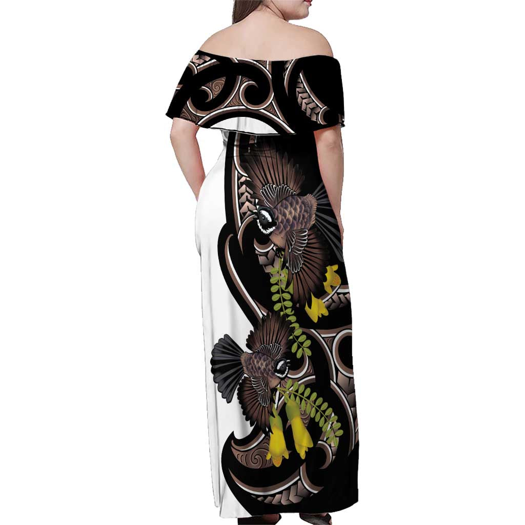 New Zealand Valentines Day Family Matching Off Shoulder Maxi Dress and Hawaiian Shirt Piwakawaka Lovers Maori Koru Tattoo LT14 - Polynesian Pride