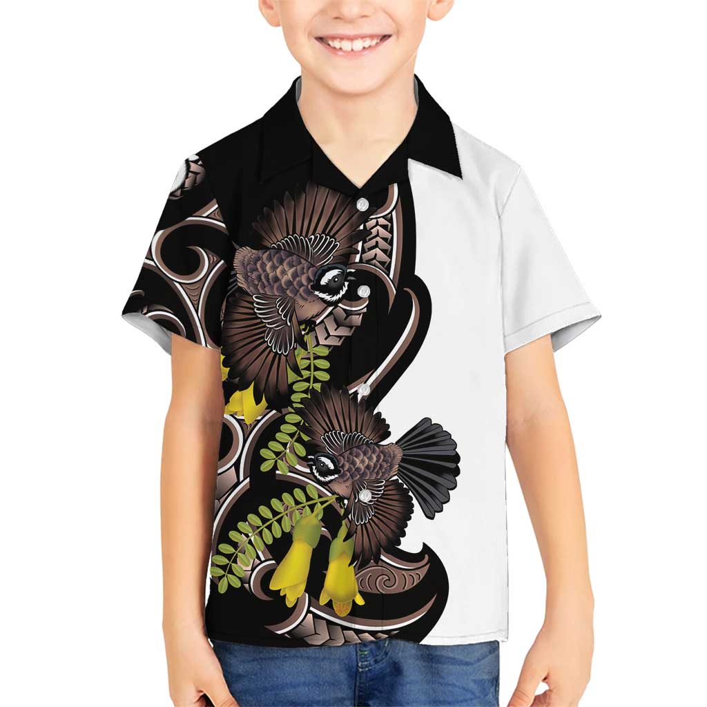 New Zealand Valentines Day Family Matching Off Shoulder Maxi Dress and Hawaiian Shirt Piwakawaka Lovers Maori Koru Tattoo LT14 Son's Shirt Black - Polynesian Pride