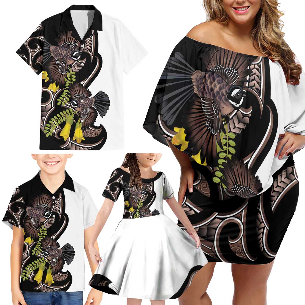 New Zealand Valentines Day Family Matching Off Shoulder Short Dress and Hawaiian Shirt Piwakawaka Lovers Maori Koru Tattoo LT14 - Polynesian Pride