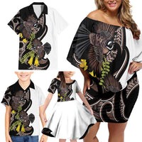 New Zealand Valentines Day Family Matching Off Shoulder Short Dress and Hawaiian Shirt Piwakawaka Lovers Maori Koru Tattoo LT14 - Polynesian Pride