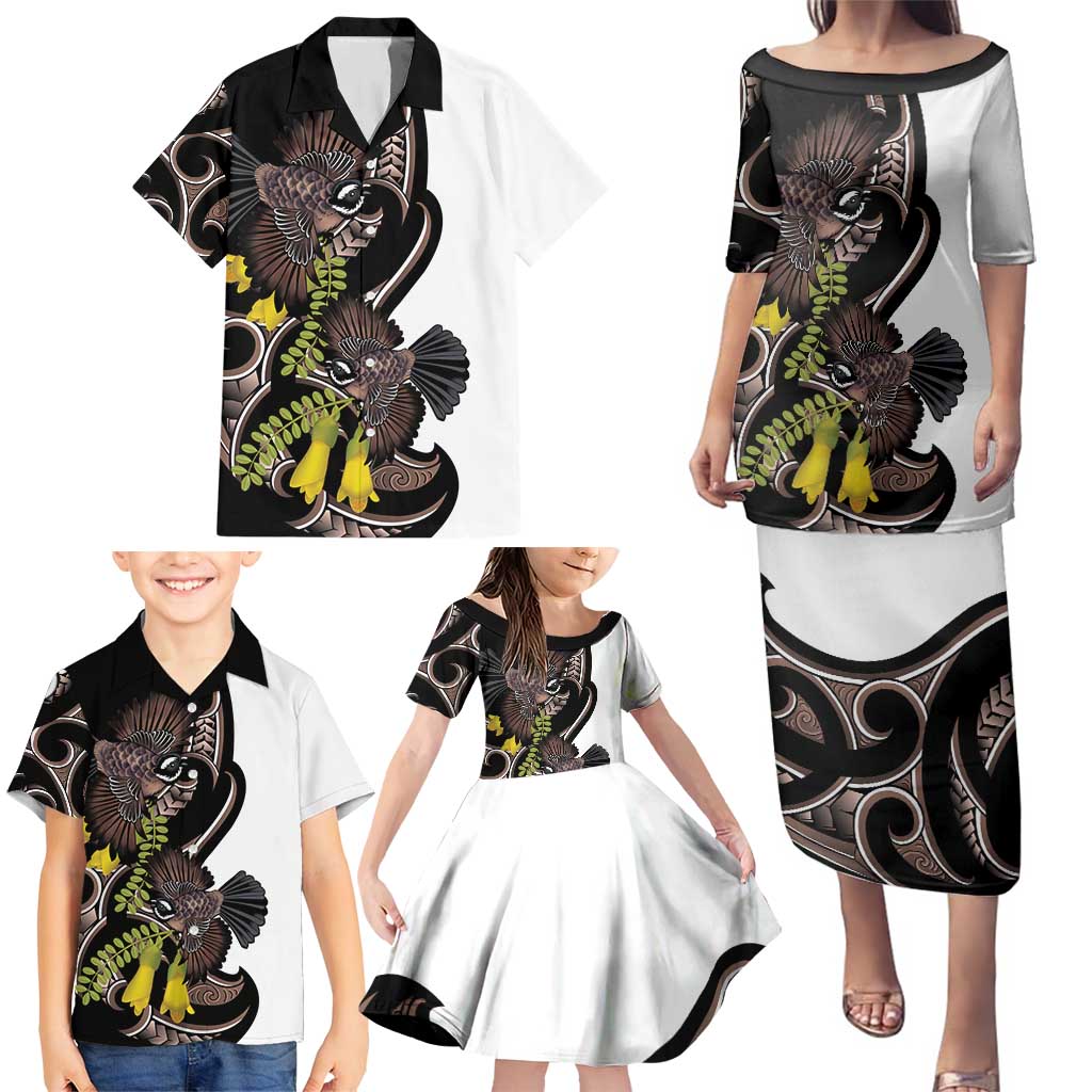 New Zealand Valentines Day Family Matching Puletasi and Hawaiian Shirt Piwakawaka Lovers Maori Koru Tattoo - Polynesian Pride