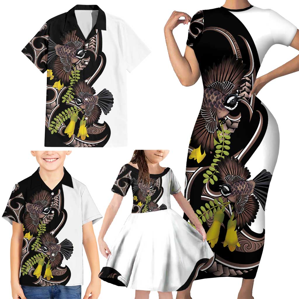 New Zealand Valentines Day Family Matching Short Sleeve Bodycon Dress and Hawaiian Shirt Piwakawaka Lovers Maori Koru Tattoo LT14 - Polynesian Pride