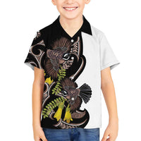 New Zealand Valentines Day Family Matching Summer Maxi Dress and Hawaiian Shirt Piwakawaka Lovers Maori Koru Tattoo LT14 Son's Shirt Black - Polynesian Pride
