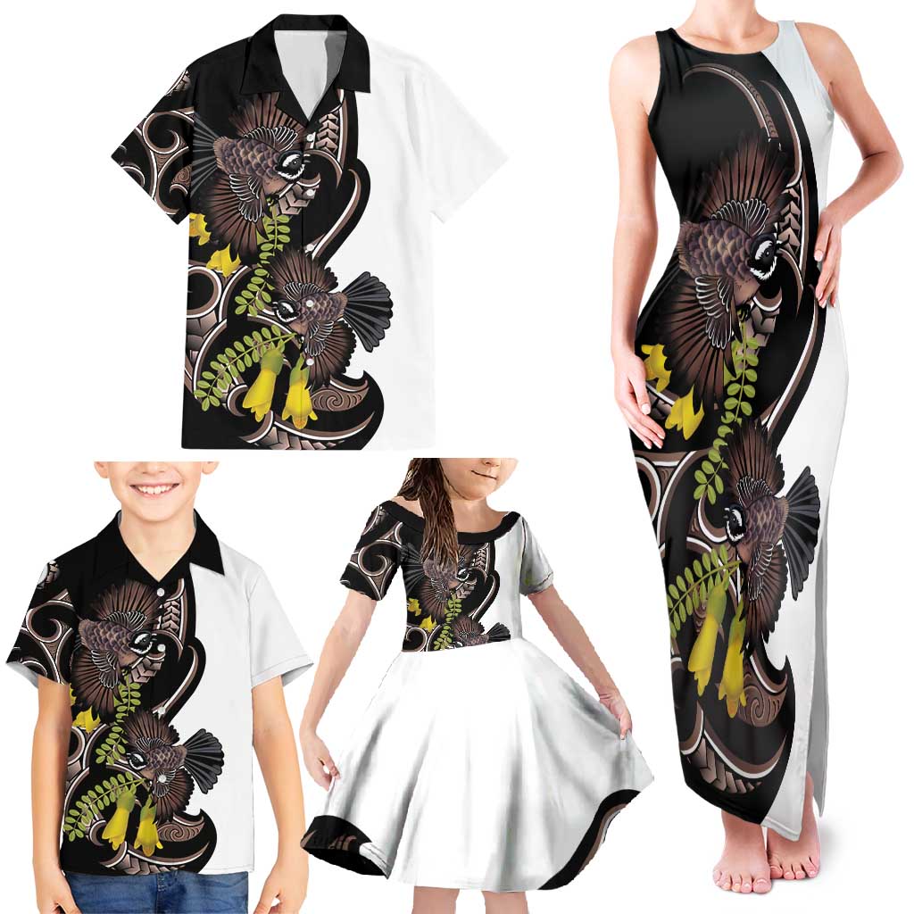 New Zealand Valentines Day Family Matching Tank Maxi Dress and Hawaiian Shirt Piwakawaka Lovers Maori Koru Tattoo LT14 - Polynesian Pride