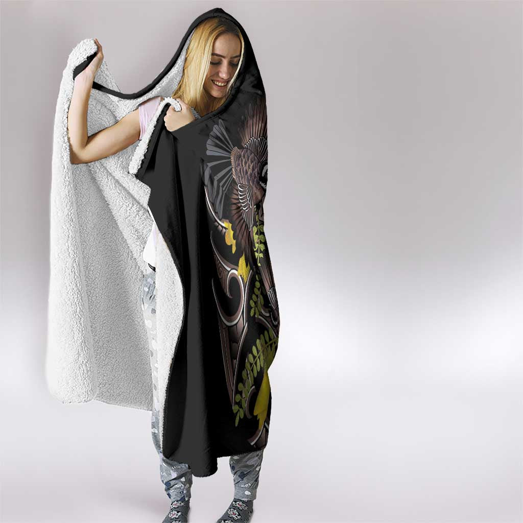 New Zealand Valentines Day Hooded Blanket Piwakawaka Lovers Maori Koru Tattoo - Polynesian Pride