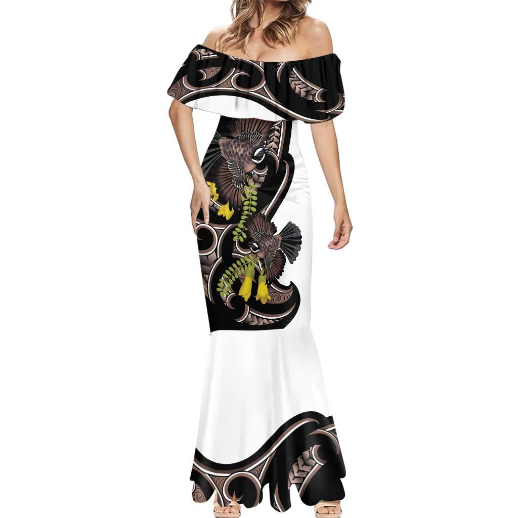 New Zealand Valentines Day Mermaid Dress Piwakawaka Lovers Maori Koru Tattoo LT14 - Polynesian Pride