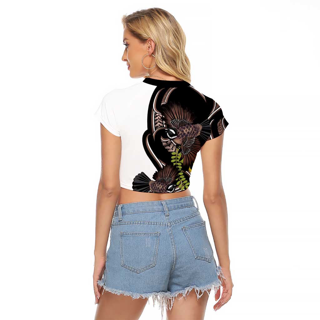 New Zealand Valentines Day Raglan Cropped T Shirt Piwakawaka Lovers Maori Koru Tattoo - Polynesian Pride