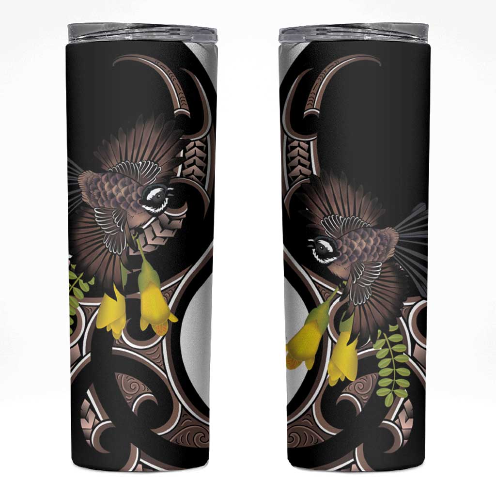 New Zealand Valentines Day Skinny Tumbler Piwakawaka Lovers Maori Koru Tattoo LT14 Black - Polynesian Pride