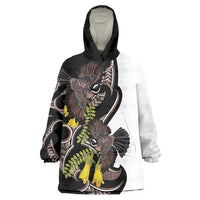 New Zealand Valentines Day Wearable Blanket Hoodie Piwakawaka Lovers Maori Koru Tattoo LT14 One Size Black - Polynesian Pride