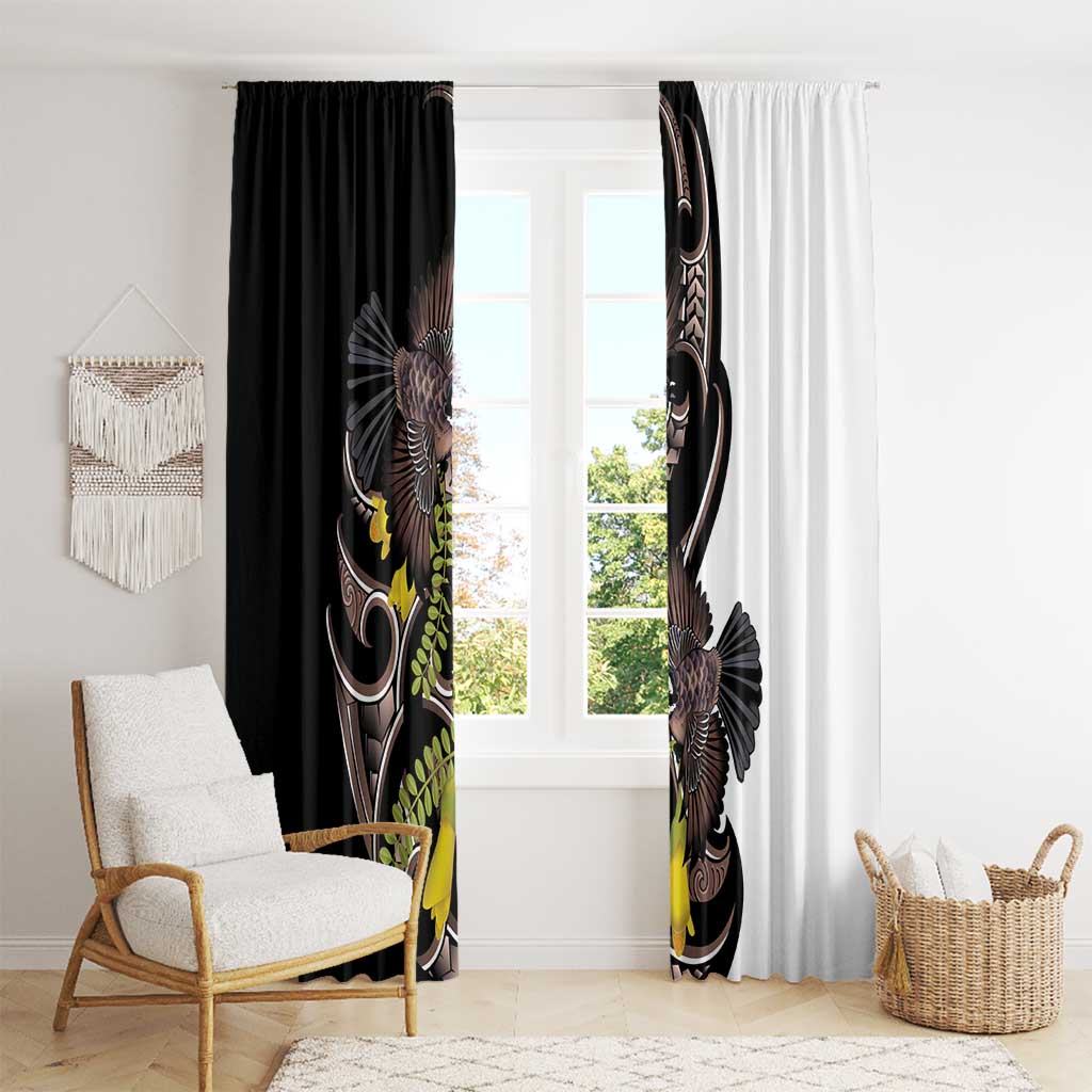 New Zealand Valentines Day Window Curtain Piwakawaka Lovers Maori Koru Tattoo - Polynesian Pride