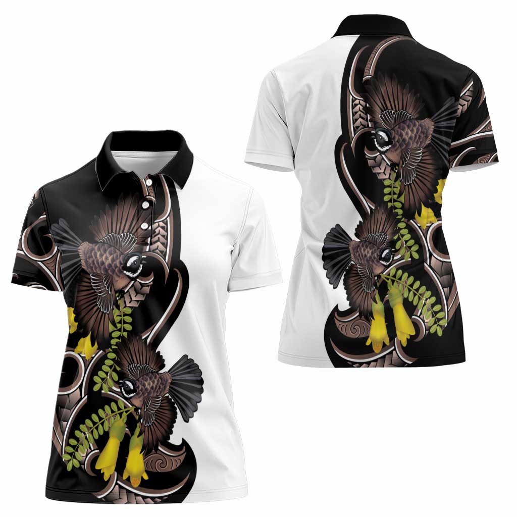 New Zealand Valentines Day Women Polo Shirt Piwakawaka Lovers Maori Koru Tattoo LT14 - Polynesian Pride