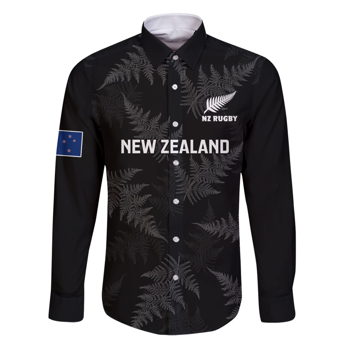 New Zealand Silver Fern Rugby Family Matching Mermaid Dress and Hawaiian Shirt 2023 Go Aotearoa Champions World Cup LT14 Dad's Shirt - Long Sleeve Black - Polynesian Pride