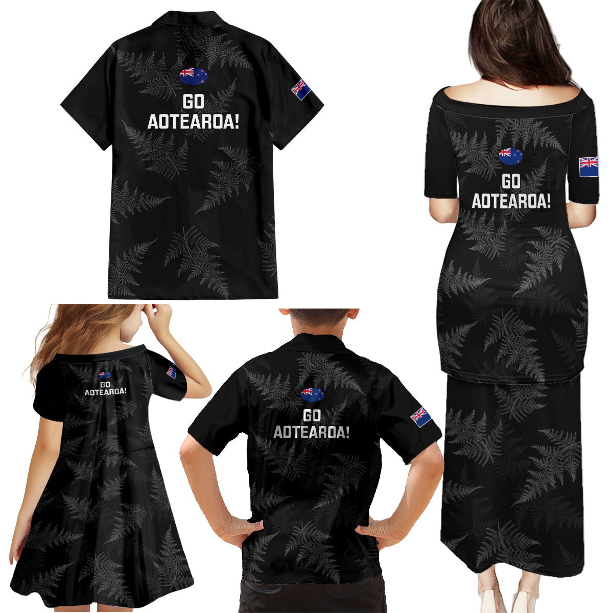 New Zealand Silver Fern Rugby Family Matching Puletasi Dress and Hawaiian Shirt 2023 Go Aotearoa Champions World Cup LT14 - Polynesian Pride