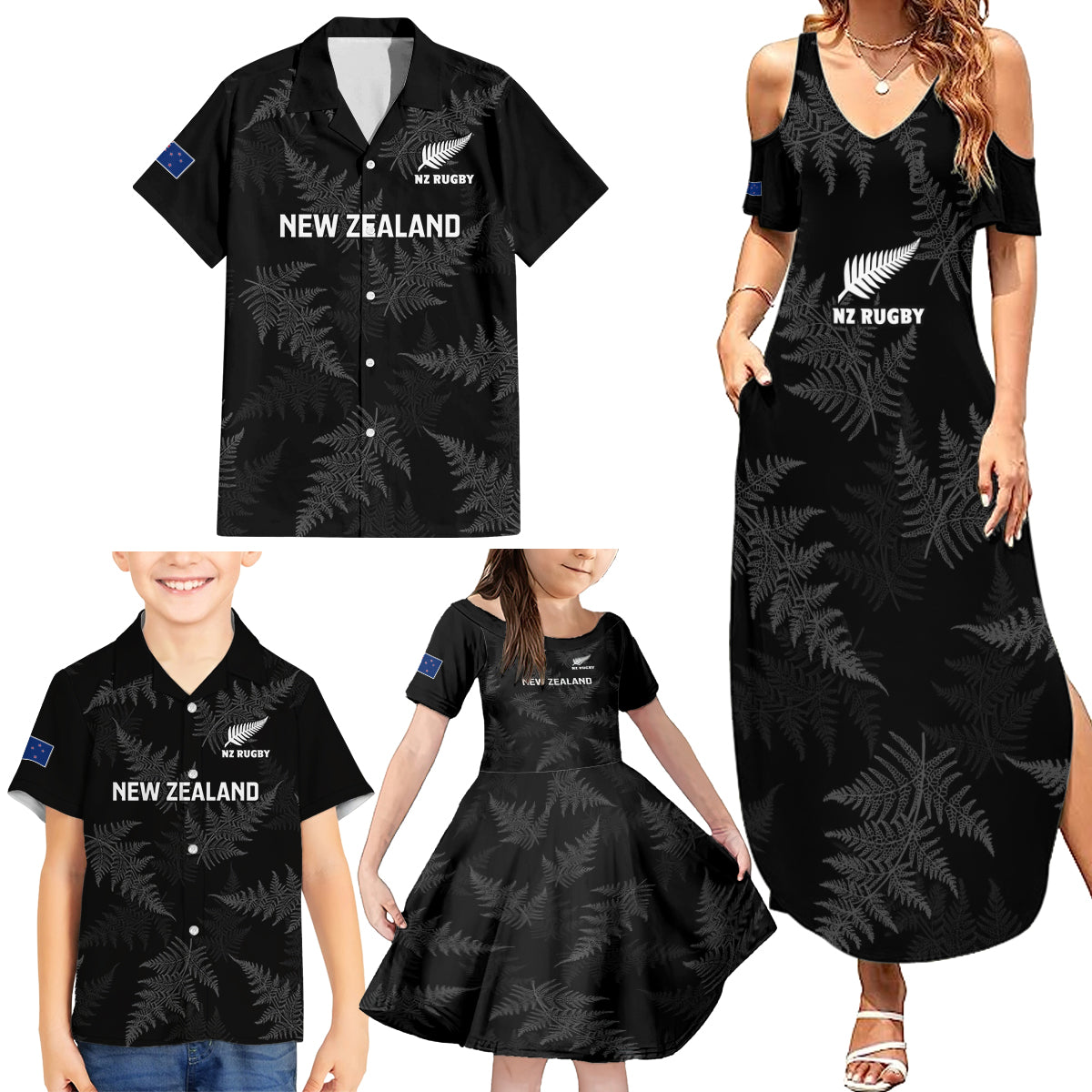 New Zealand Silver Fern Rugby Family Matching Summer Maxi Dress and Hawaiian Shirt - 2023 Go Aotearoa Champions World Cup LT14 - Polynesian Pride
