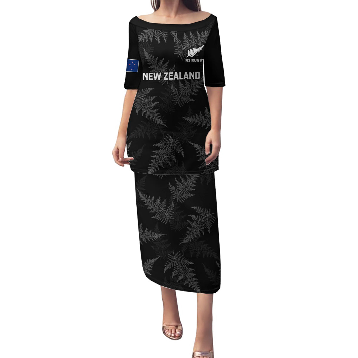 Custom New Zealand Silver Fern Rugby Family Matching Puletasi Dress and Hawaiian Shirt 2023 Go Aotearoa Champions World Cup LT14 Mom's Dress Black - Polynesian Pride
