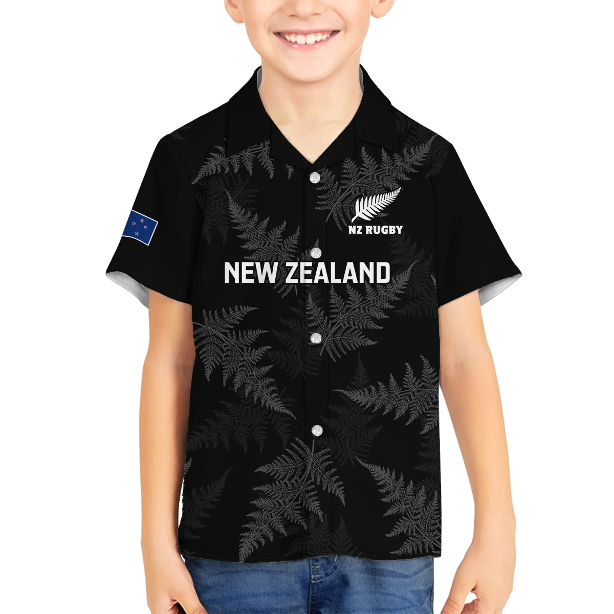 Custom New Zealand Silver Fern Rugby Family Matching Tank Maxi Dress and Hawaiian Shirt - 2023 Go Aotearoa Champions World Cup LT14 Son's Shirt Black - Polynesian Pride