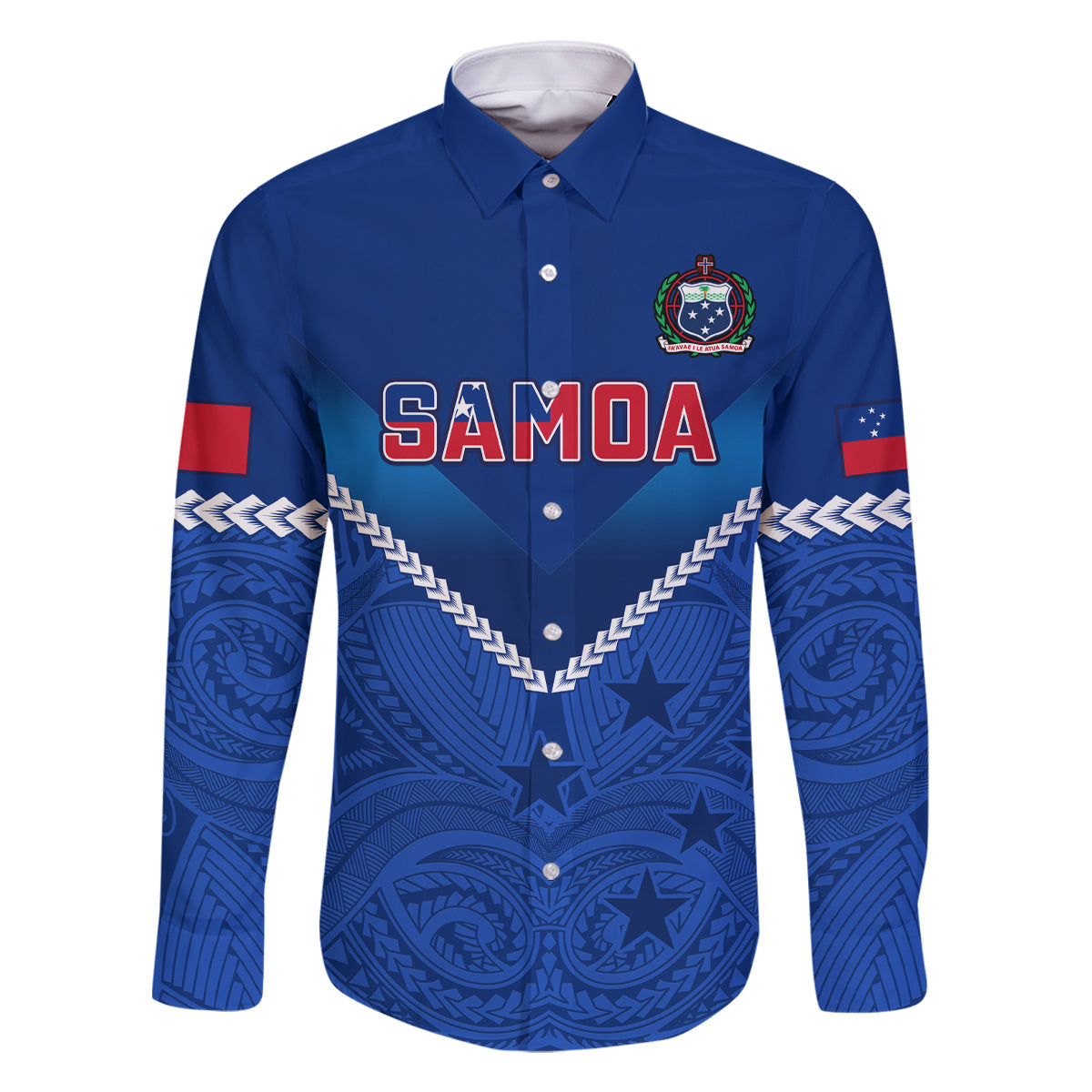 Samoa Rugby Family Matching Long Sleeve Bodycon Dress and Hawaiian Shirt 2023 Go Manu Samoa LT14 Dad's Shirt - Long Sleeve Blue - Polynesian Pride