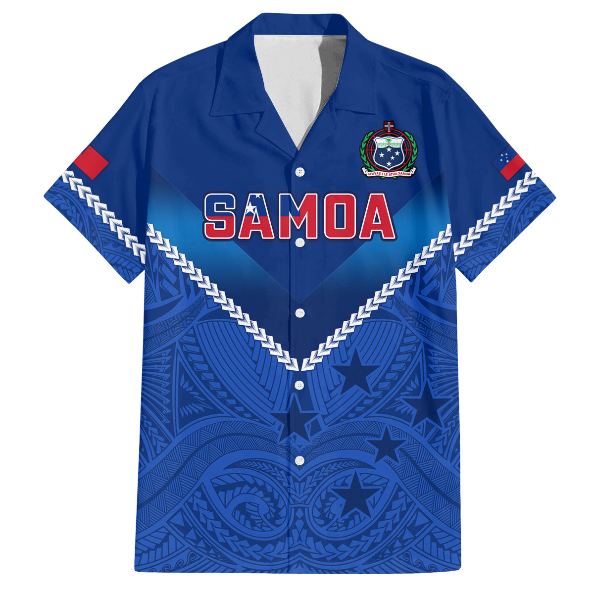 Samoa Rugby Family Matching Summer Maxi Dress and Hawaiian Shirt 2023 Go Manu Samoa LT14 Dad's Shirt - Short Sleeve Blue - Polynesian Pride
